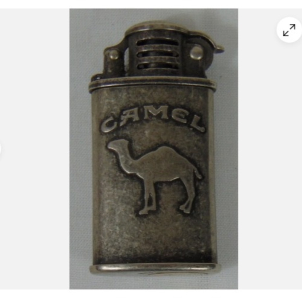 Vintage Camel Cigarette Lighter Metal Silver Tone Embossed Flint Top Advertising